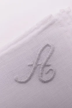 White Italian Linen Pocket Square with Hand-Embroidered Initial