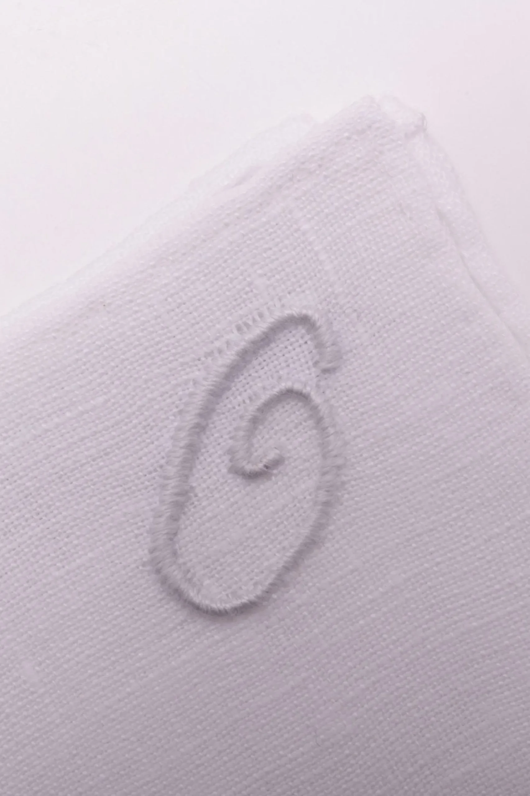 White Italian Linen Pocket Square with Hand-Embroidered Initial