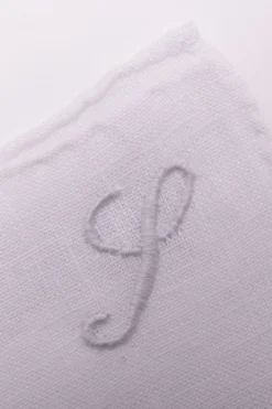 White Italian Linen Pocket Square with Hand-Embroidered Initial