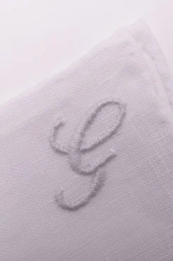 White Italian Linen Pocket Square with Hand-Embroidered Initial
