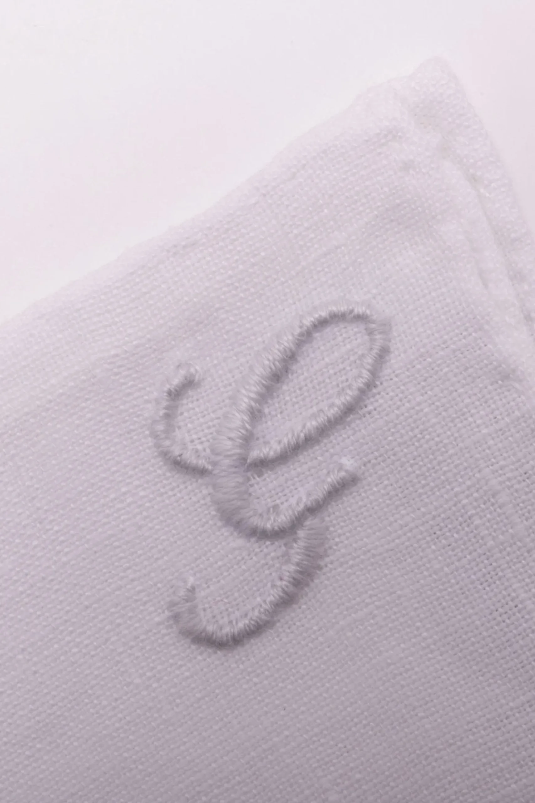 White Italian Linen Pocket Square with Hand-Embroidered Initial
