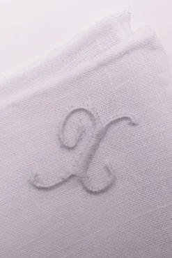 White Italian Linen Pocket Square with Hand-Embroidered Initial