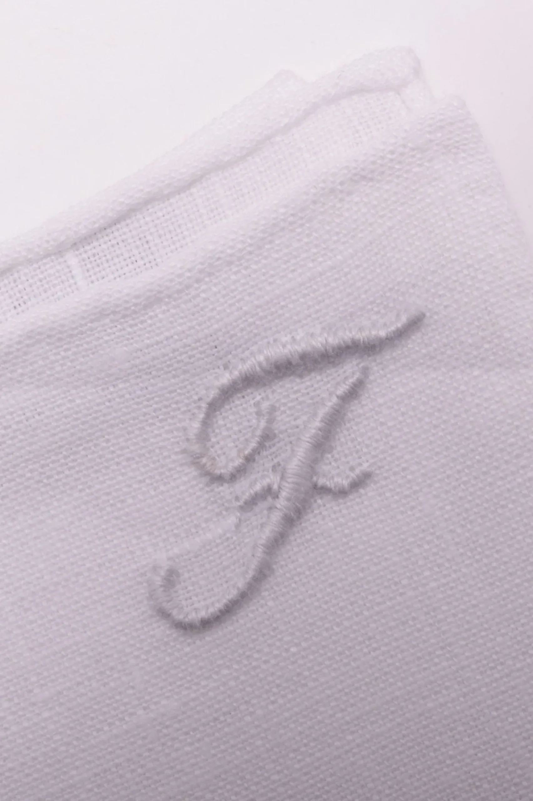 White Italian Linen Pocket Square with Hand-Embroidered Initial