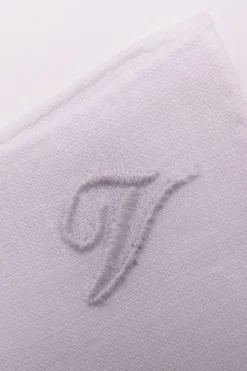 White Italian Linen Pocket Square with Hand-Embroidered Initial