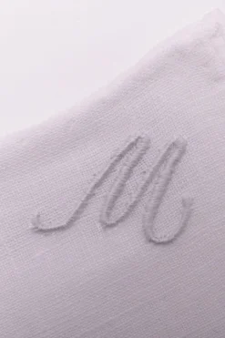 White Italian Linen Pocket Square with Hand-Embroidered Initial