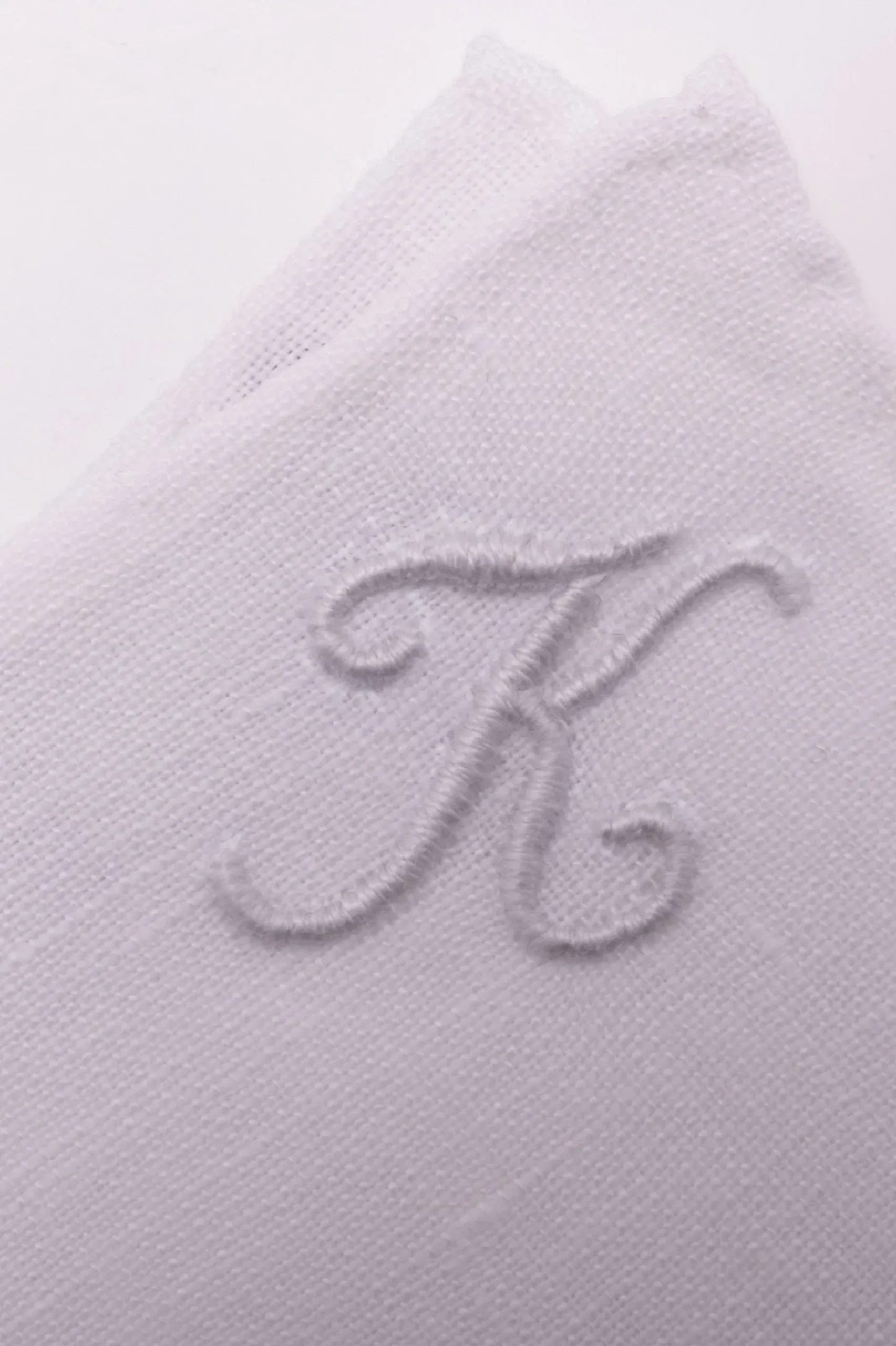 White Italian Linen Pocket Square with Hand-Embroidered Initial