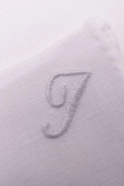 White Italian Linen Pocket Square with Hand-Embroidered Initial