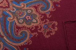 Wine Red & Yellow Medallion Silk Wool Pocket Square