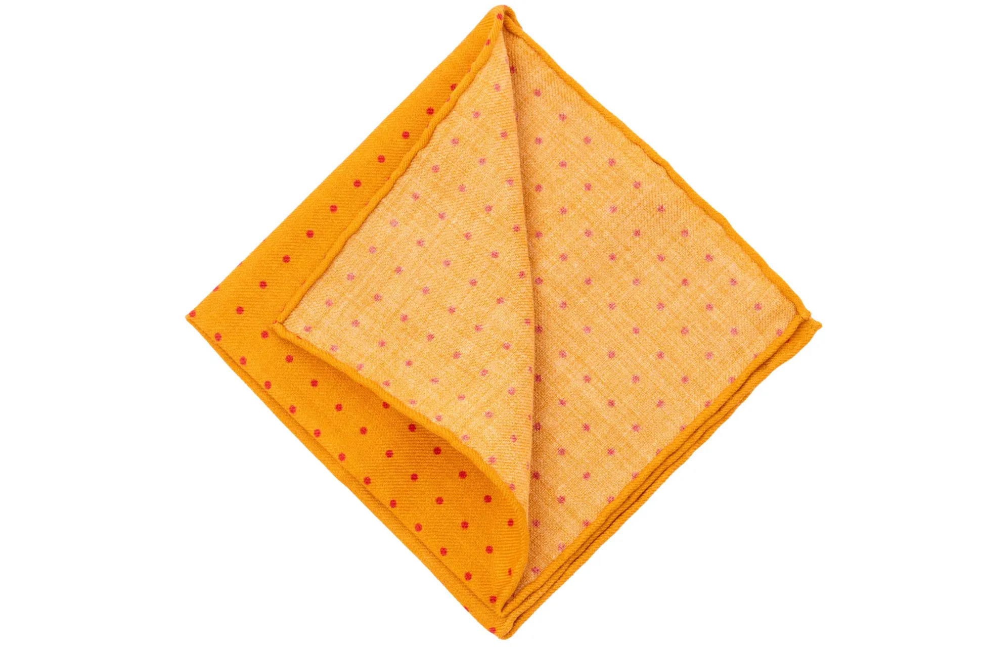 Yellow & Burgundy Polka Dot Wool Challis Pocket Square