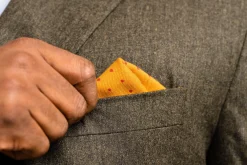 Yellow & Burgundy Polka Dot Wool Challis Pocket Square
