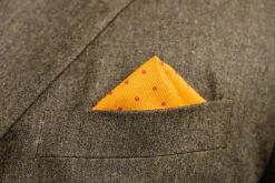 Yellow & Burgundy Polka Dot Wool Challis Pocket Square