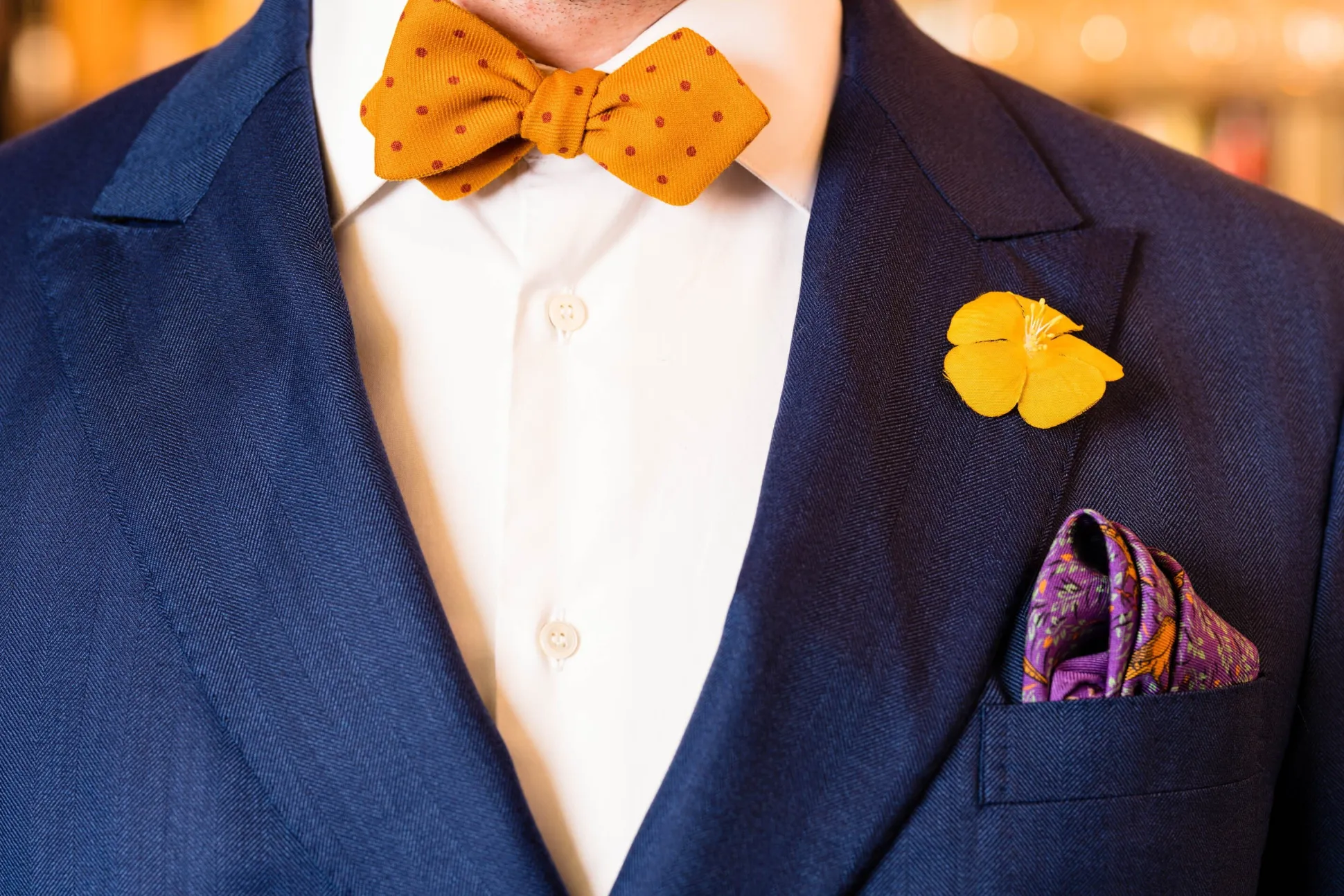 Yellow & Red Polka Dots Wool Challis Bow Tie