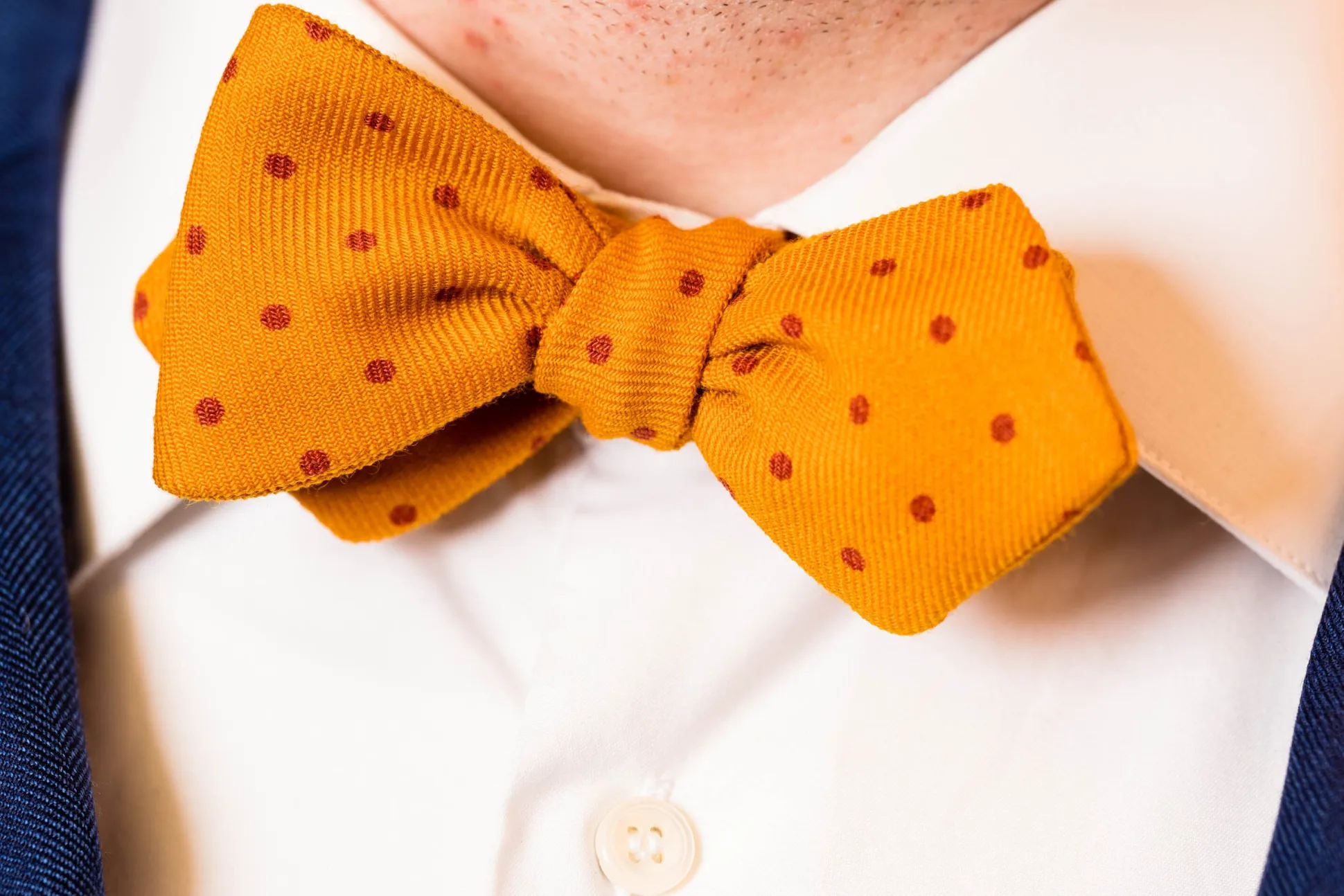 Yellow & Red Polka Dots Wool Challis Bow Tie