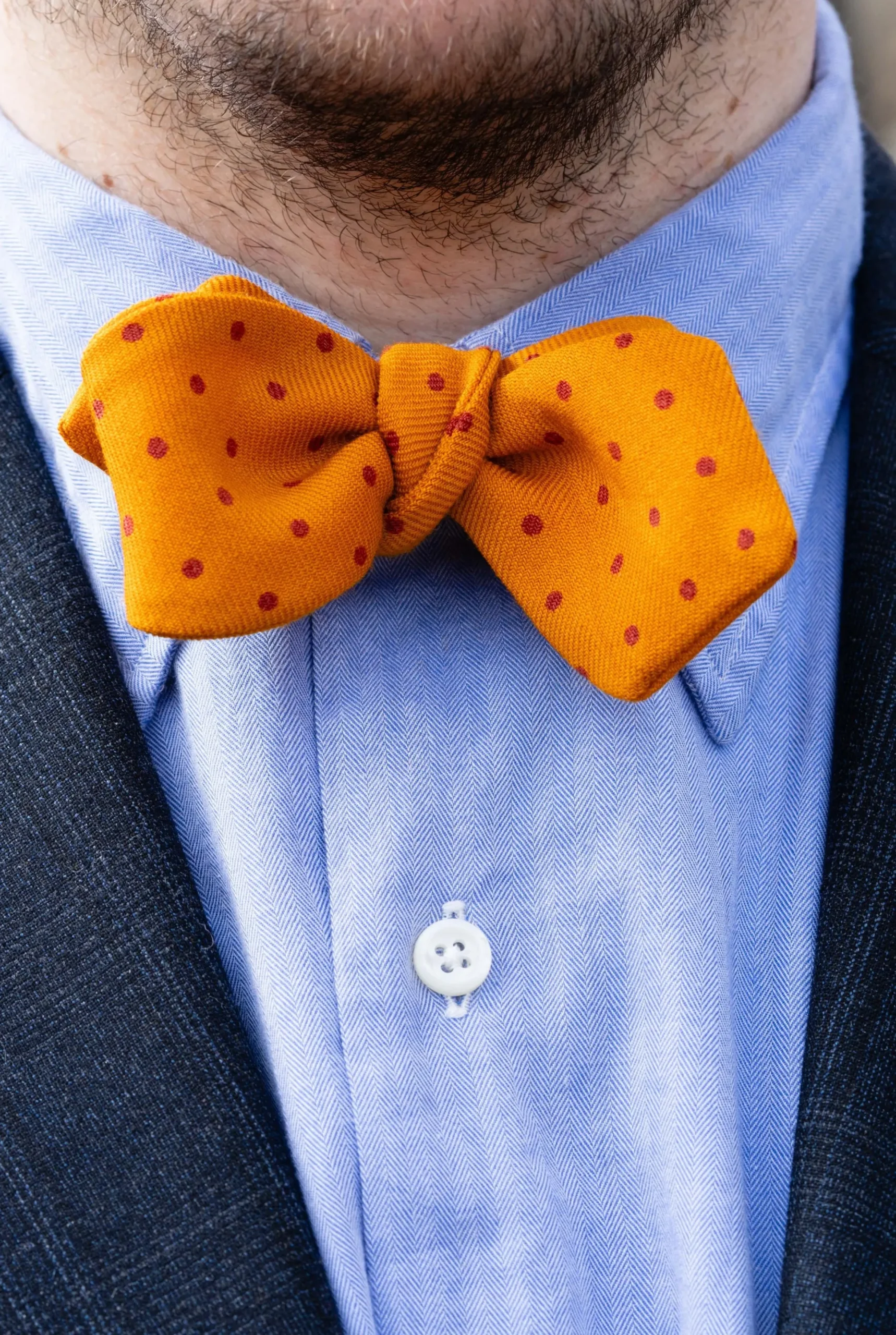 Yellow & Red Polka Dots Wool Challis Bow Tie