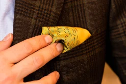 Yellow Reversible Pheasant & Paisley Silk Pocket Square