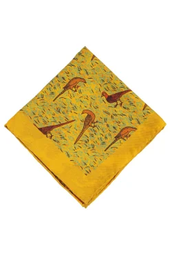 Yellow Reversible Pheasant & Paisley Silk Pocket Square