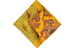 Yellow Reversible Pheasant & Paisley Silk Pocket Square