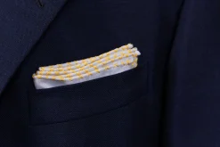 Yellow X-Stitch Edge Light Blue Linen Pocket Square