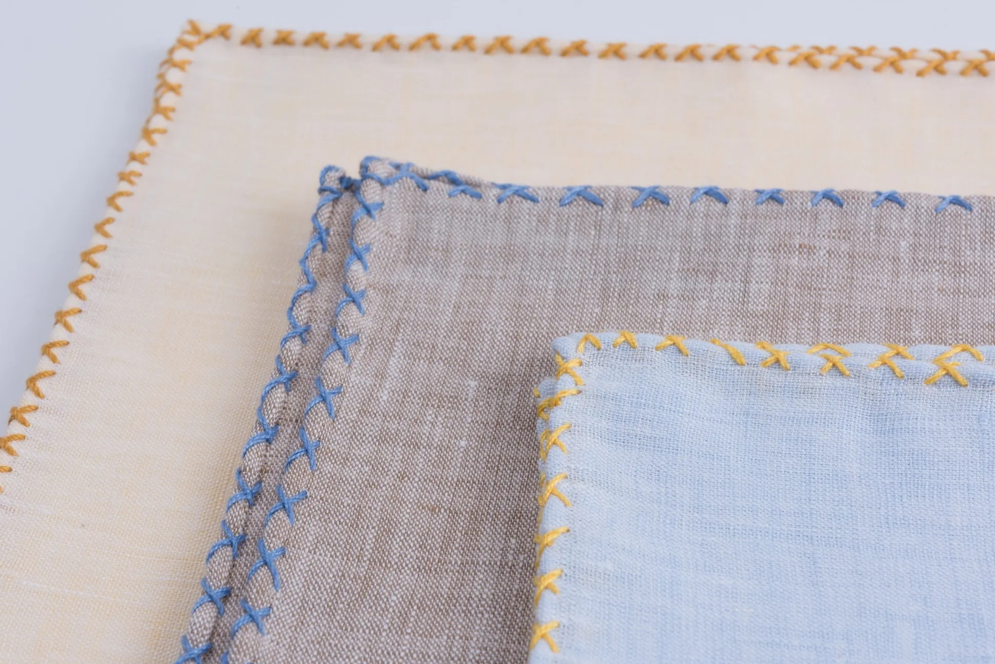 Yellow X-Stitch Edge Linen Pocket Square