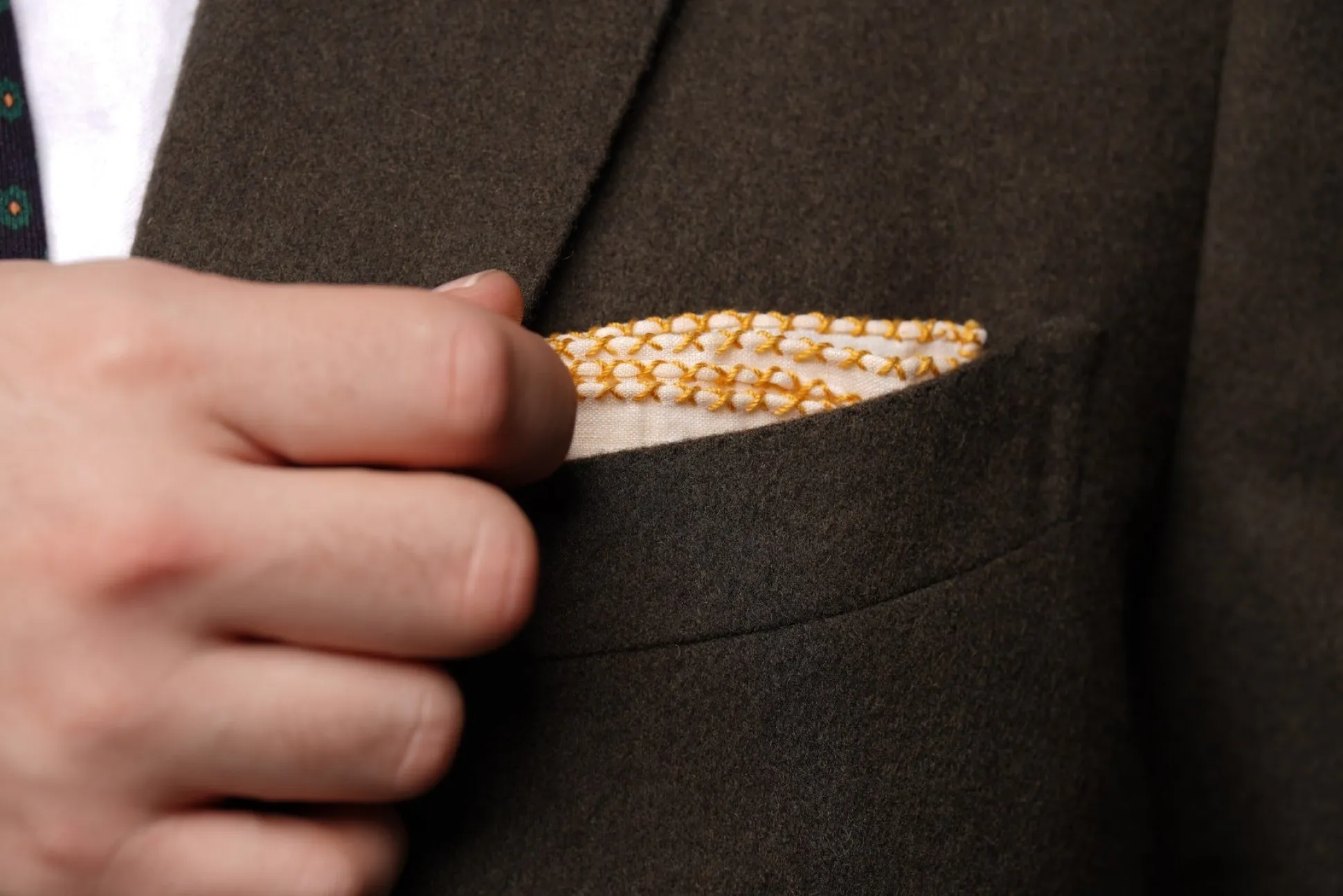Yellow X-Stitch Edge Linen Pocket Square