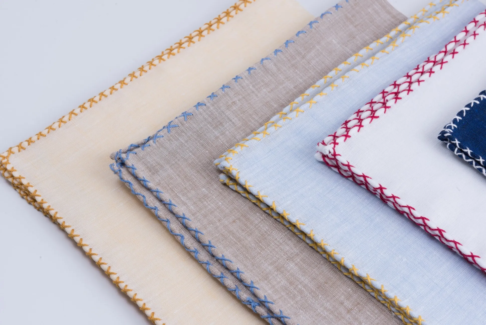 Yellow X-Stitch Edge Linen Pocket Square