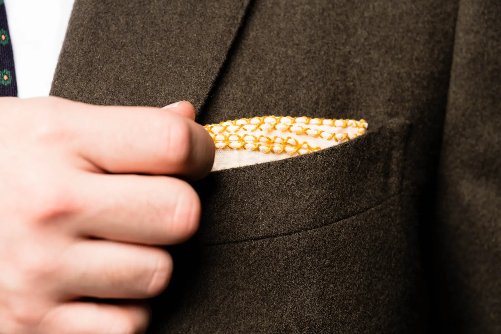 Yellow X-Stitch Edge Linen Pocket Square
