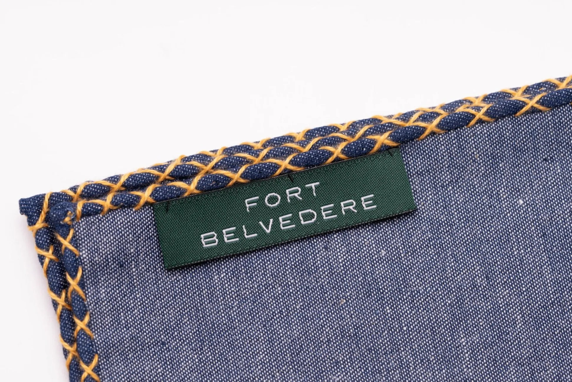 Yellow X-Stitch Edge Soft-Washed Denim Pocket Square