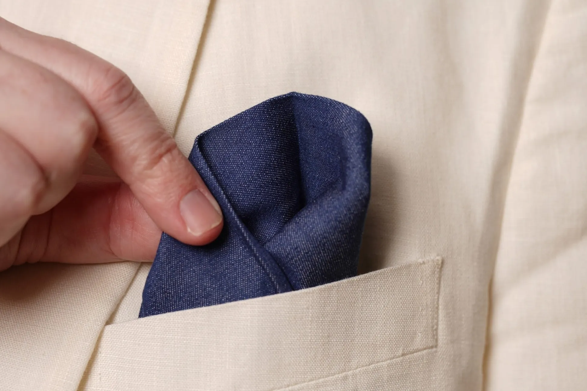 Yellow X-Stitch Edge Soft-Washed Denim Pocket Square