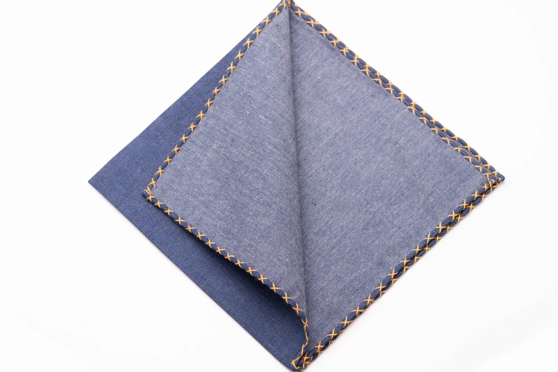 Yellow X-Stitch Edge Soft-Washed Denim Pocket Square