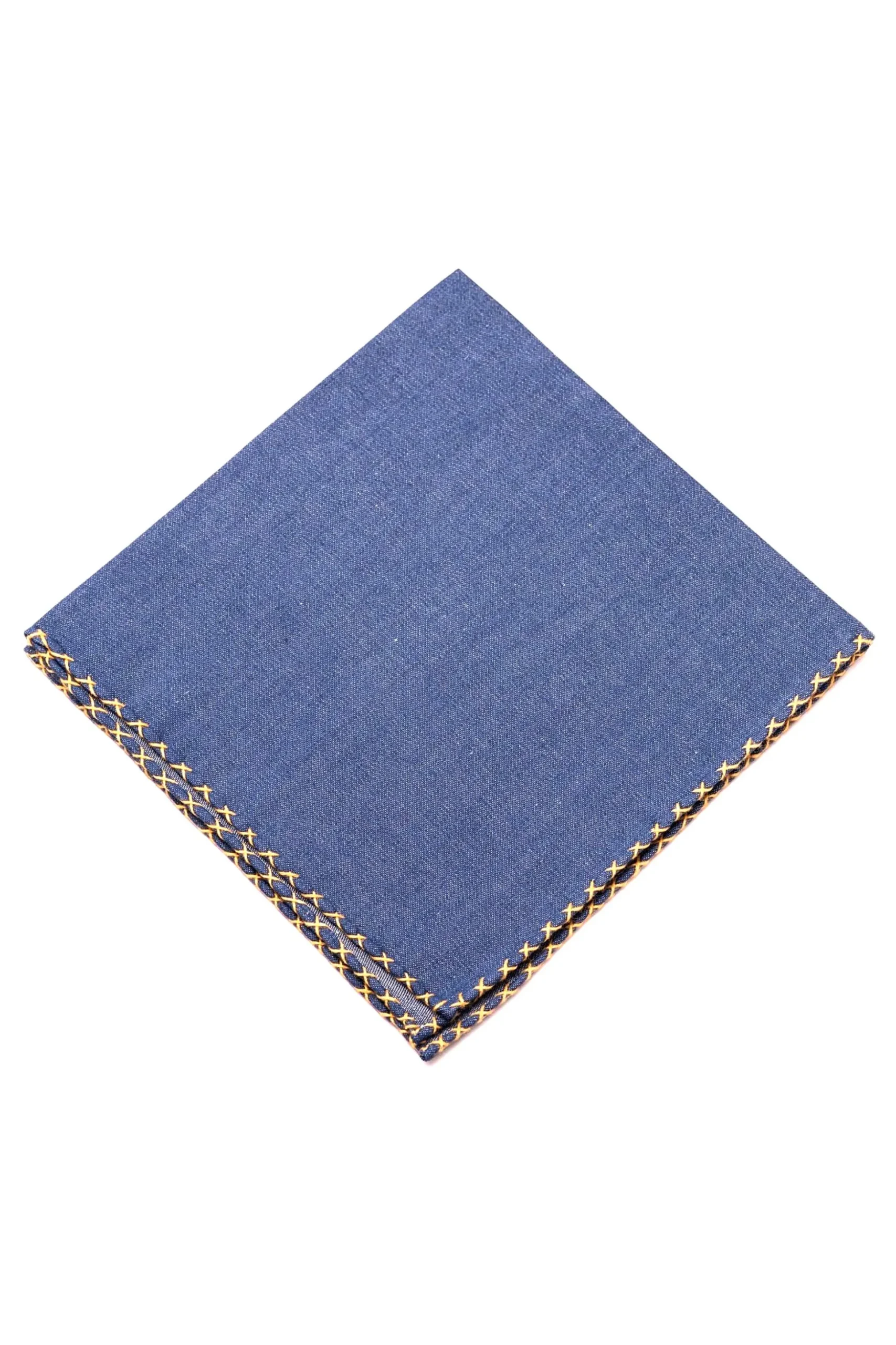 Yellow X-Stitch Edge Soft-Washed Denim Pocket Square
